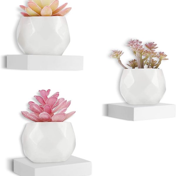 6-Inch White Mini Floating Wall Shelves Set of 3, Compact Display Shelves for Bathroom, Bedroom, Living Room & Home Décor