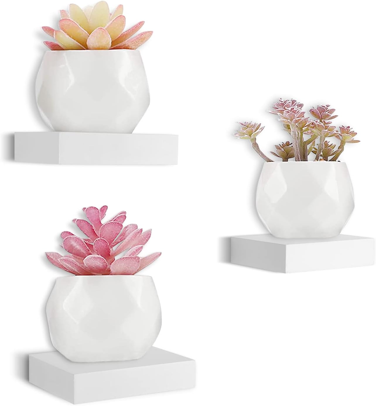 6-Inch White Mini Floating Wall Shelves Set of 3, Compact Display Shelves for Bathroom, Bedroom, Living Room & Home Décor