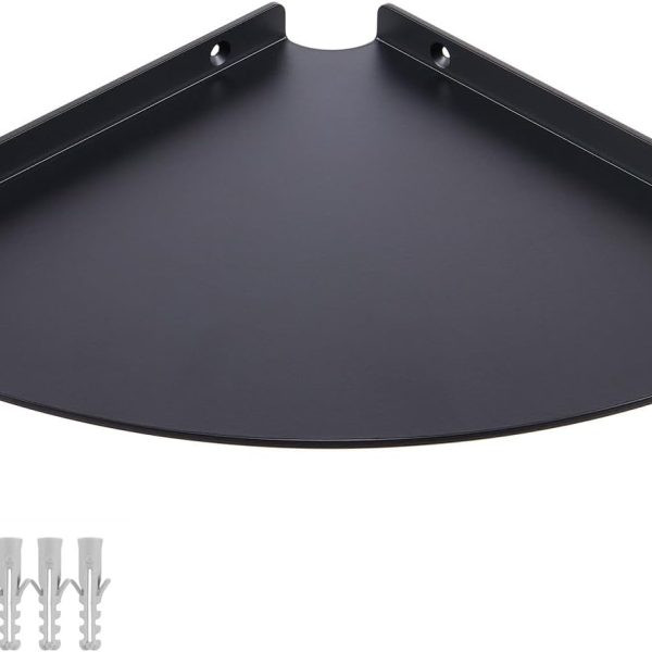 9-Inch Black Aluminum Alloy Corner Wall Shelf, Heavy-Duty Floating Storage Shelf for Bathroom, Kitchen, Bedroom, Office, Dorm & Living Room