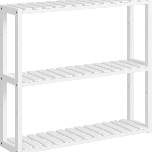 3-Tier Adjustable Bamboo Bathroom Shelf, Wall Mounted or Freestanding Plant & Storage Rack, Cloud White