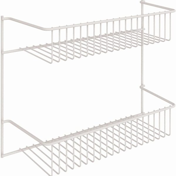 2-Tier White Wall Storage Rack, Compact Wall Mounted Organizer Shelf for Bathroom, Kitchen & Laundry Room