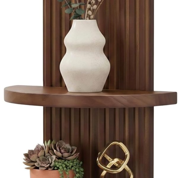 Mid-Century Arched Floating Wall Shelf, Walnut Decorative Display Shelf for Plants, Bedroom, Living Room & Farmhouse Décor