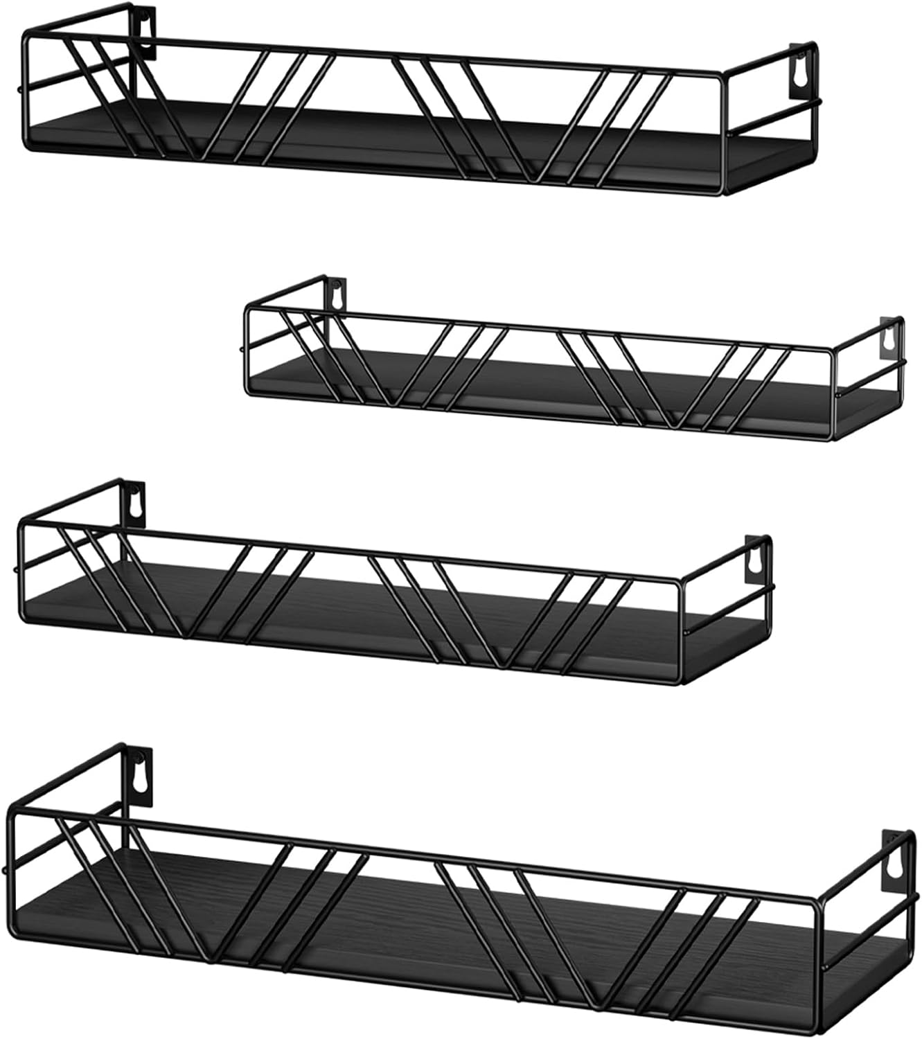 Wood Floating Wall Shelves Set of 4 in Assorted Sizes, Decorative Storage Shelves for Living Room, Bedroom, Bathroom, Kitchen & Office