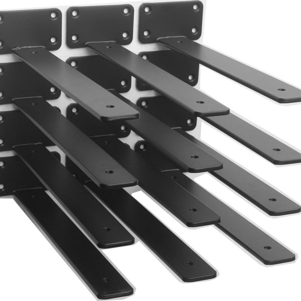 12-Pack 10-Inch Black Heavy Duty Hidden Floating Shelf Brackets, Thick Iron L Brackets for Rustic Wall Shelves