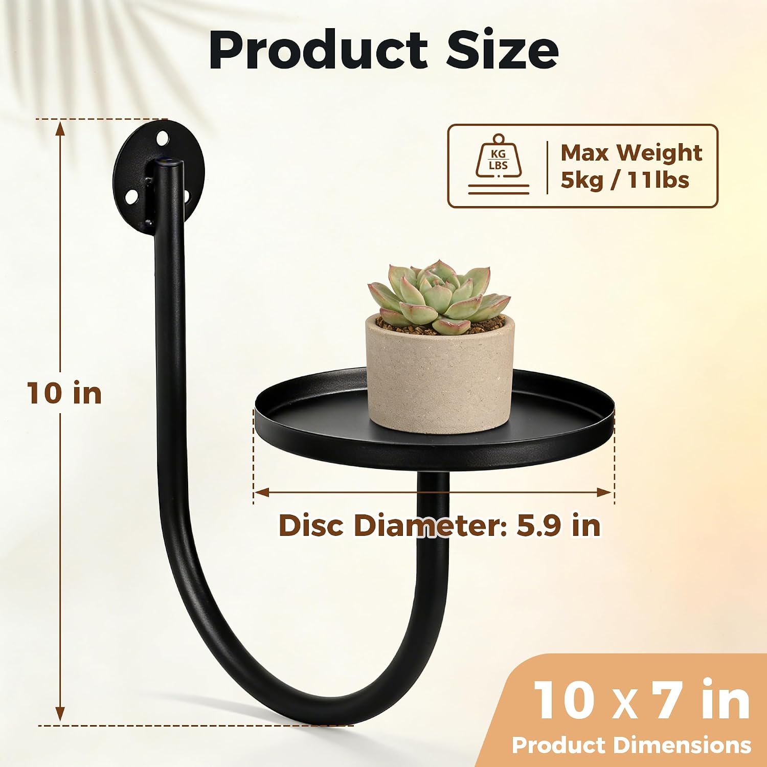 Black Metal Wall Mounted Plant Holders, Set of 3 Modern Floating Shelves for Indoor Plants, Kitchen, Bedroom & Living Room - Image 2