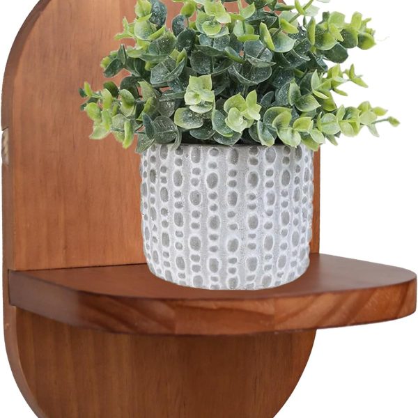 Black Wooden Wall Mounted Plant Shelf, Decorative Floating Flower Pot Holder for Indoor & Outdoor Spaces