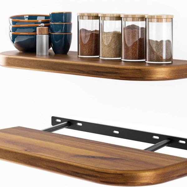 17-Inch Solid Acacia Wood Floating Shelf with Hidden Hardware, Rustic Wall Storage Shelf for Kitchen, Bedroom & Living Room
