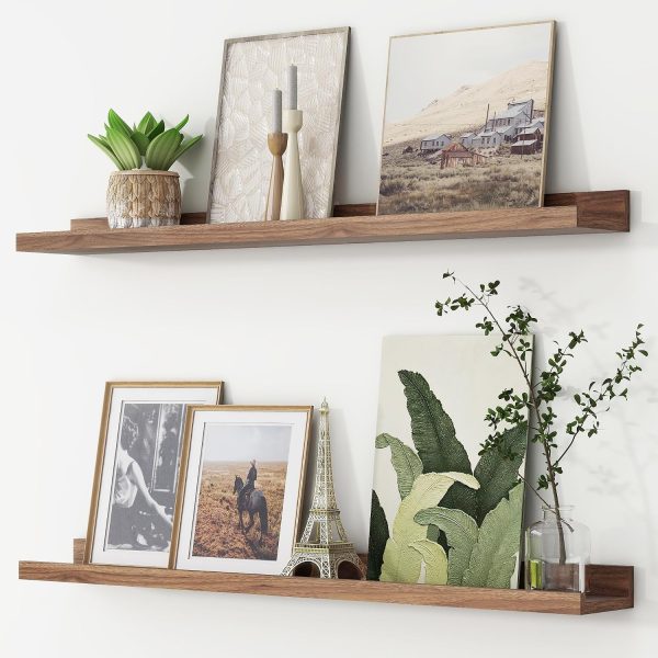 36-Inch Walnut Picture Ledge Shelves Set of 2, Floating Nursery Bookshelves for Toys, Books & Photo Frames