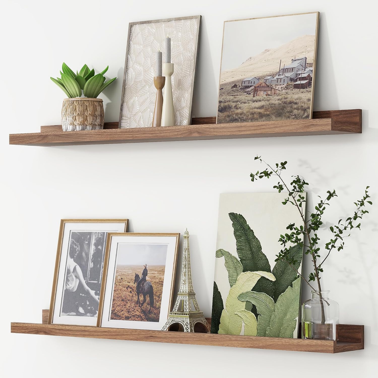 36-Inch Walnut Picture Ledge Shelves Set of 2, Floating Nursery Bookshelves for Toys, Books & Photo Frames